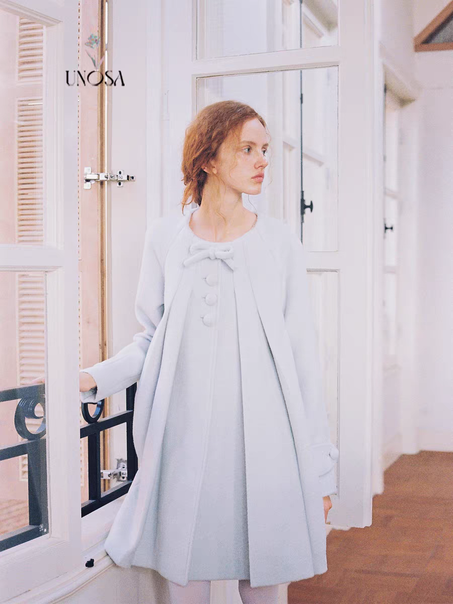 UNOSA. Original Design Bow A-Line Pleated Coat