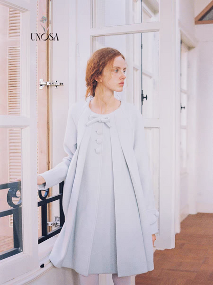 UNOSA. Original Design Bow A-Line Pleated Coat