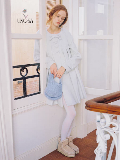UNOSA. Original Design Bow A-Line Pleated Coat