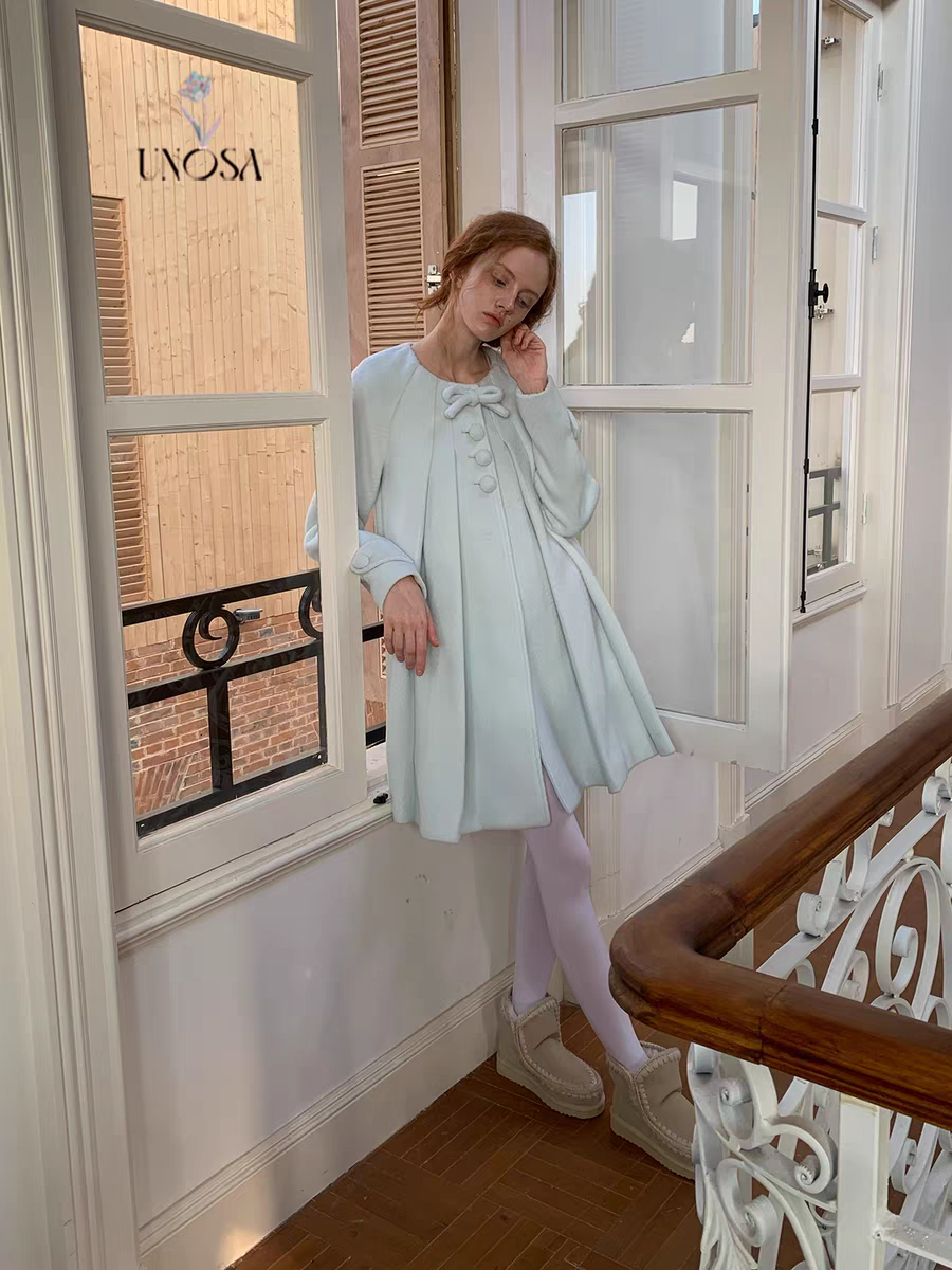 UNOSA. Original Design Bow A-Line Pleated Coat