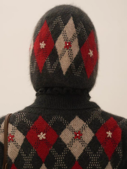 Moromoro. Original Design Diamond Stitch Hand-Embroidered Tie-Up Hat