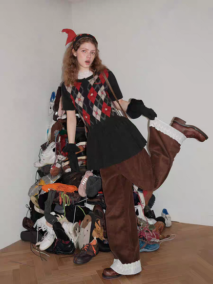 Moromoro. Original Design Diamond Pattern Hand-Embroidered Knit Dress