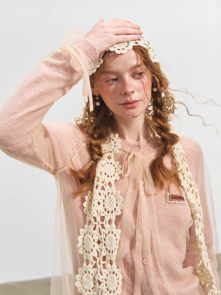 SOMESOWE. Original Design 2-Piece Mesh Knit Sweater Cardigan