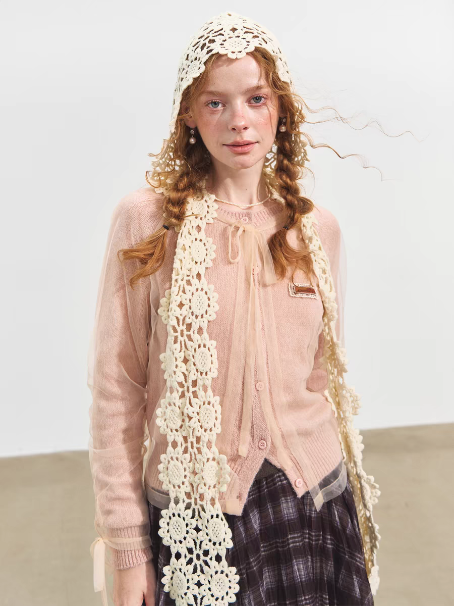 SOMESOWE. Original Design 2-Piece Mesh Knit Sweater Cardigan