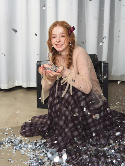 SOMESOWE. Original Design 2-Piece Mesh Knit Sweater Cardigan