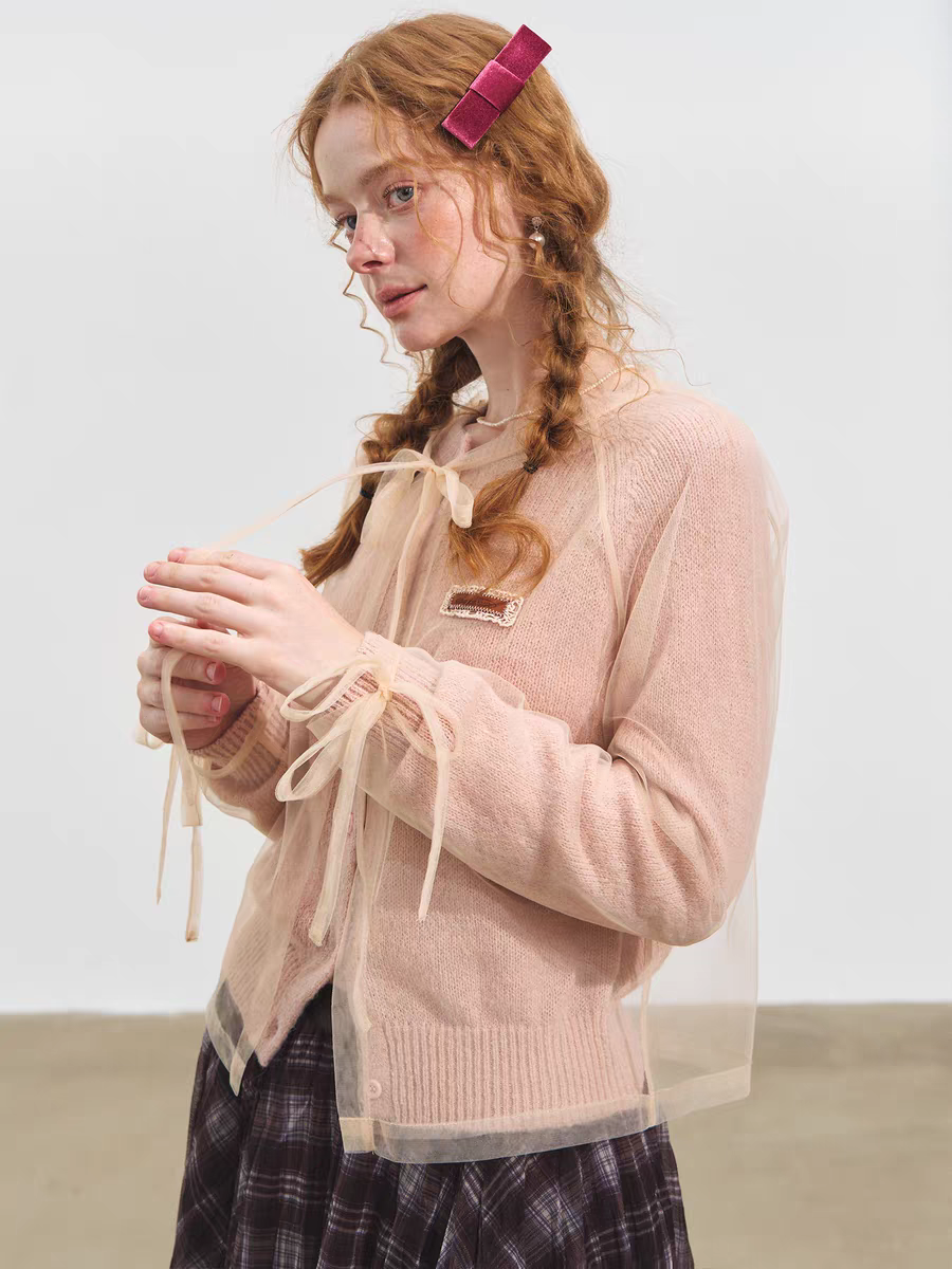 SOMESOWE. Original Design 2-Piece Mesh Knit Sweater Cardigan