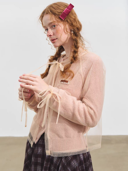 SOMESOWE. Original Design 2-Piece Mesh Knit Sweater Cardigan