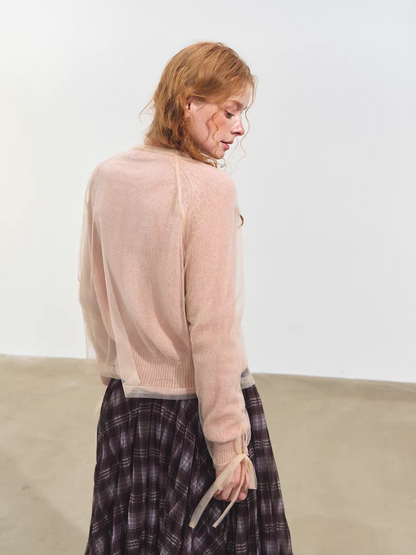 SOMESOWE. Original Design 2-Piece Mesh Knit Sweater Cardigan