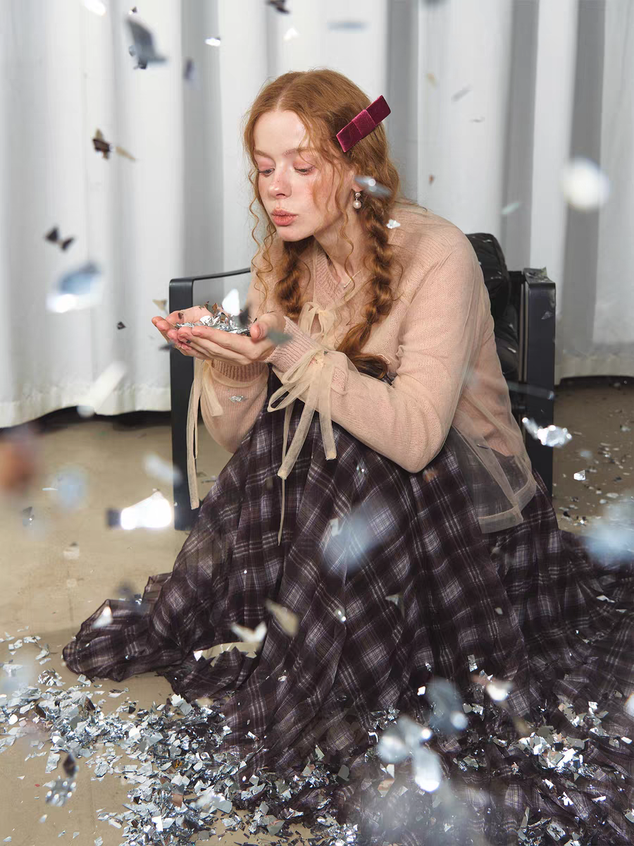 SOMESOWE. Original Design 2-Piece Mesh Knit Sweater Cardigan