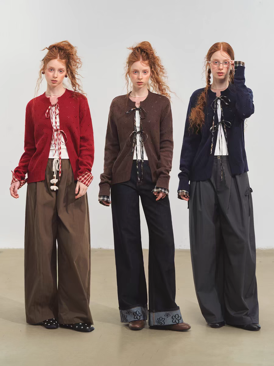 SOMESOWE. Original Design Vintage Plaid Tie Cardigan