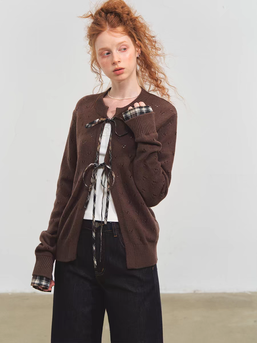 SOMESOWE. Original Design Vintage Plaid Tie Cardigan