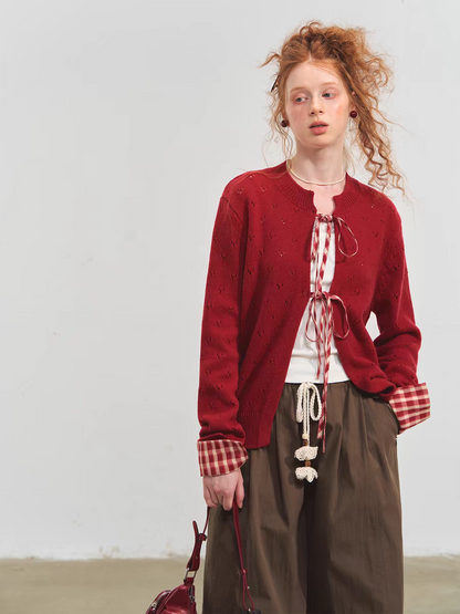 SOMESOWE. Original Design Vintage Plaid Tie Cardigan