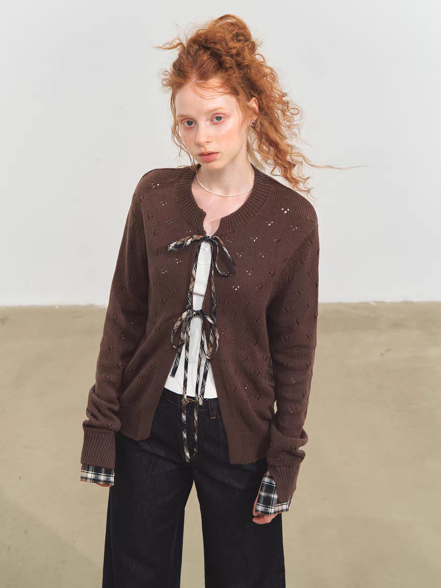 SOMESOWE. Original Design Vintage Plaid Tie Cardigan