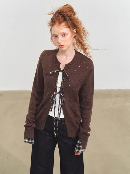 SOMESOWE. Original Design Vintage Plaid Tie Cardigan