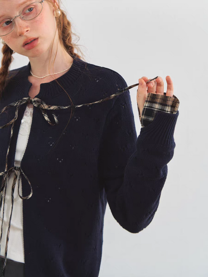 SOMESOWE. Original Design Vintage Plaid Tie Cardigan