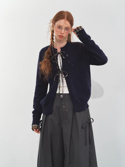 SOMESOWE. Original Design Vintage Plaid Tie Cardigan