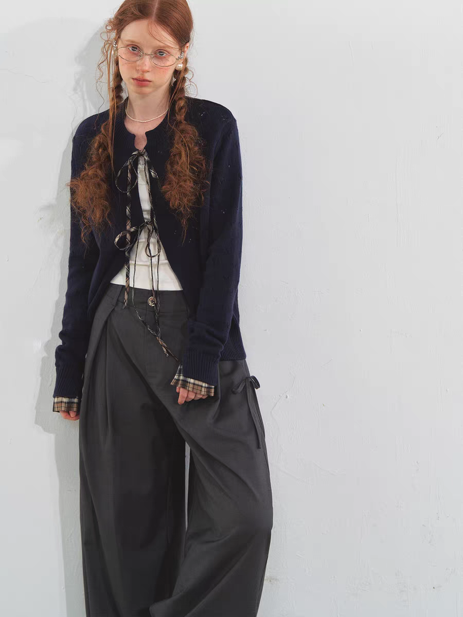 SOMESOWE. Original Design Vintage Plaid Tie Cardigan