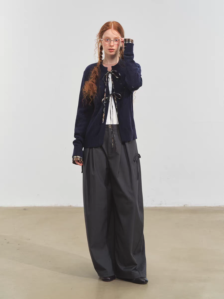 SOMESOWE. Original Design Vintage Plaid Tie Cardigan