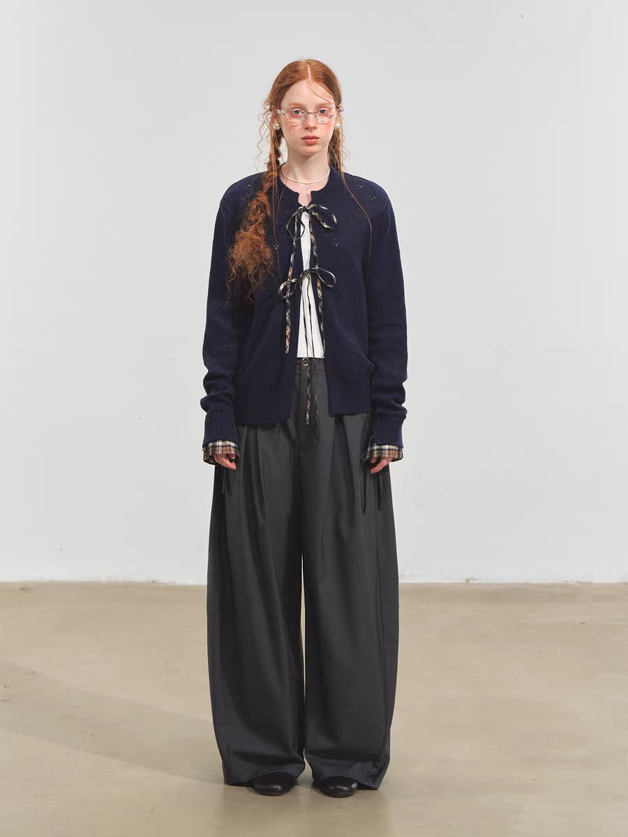 SOMESOWE. Original Design Vintage Plaid Tie Cardigan