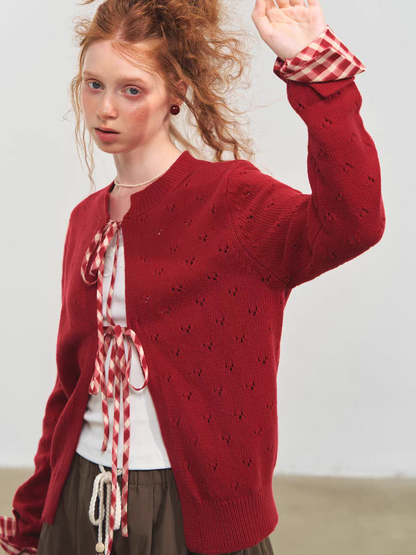 SOMESOWE. Original Design Vintage Plaid Tie Cardigan