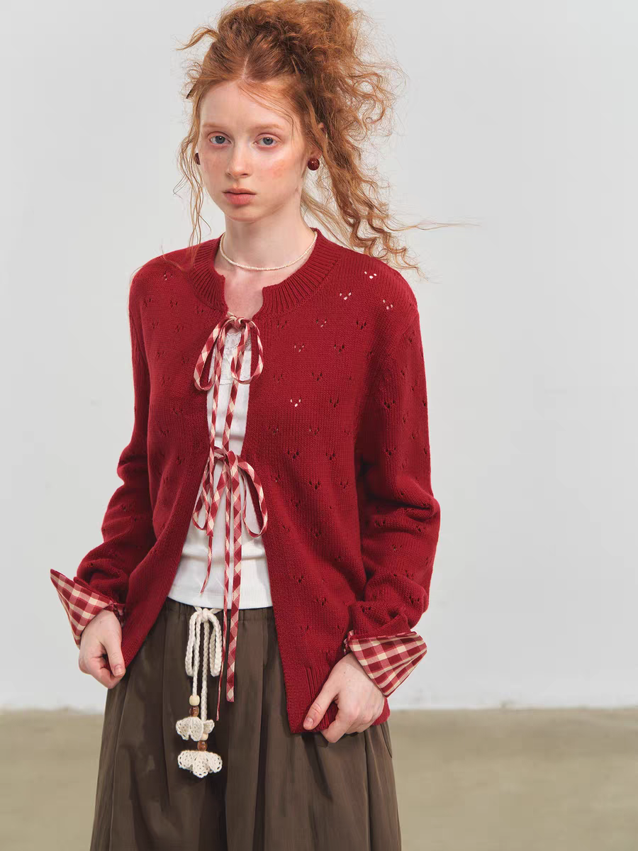 SOMESOWE. Original Design Vintage Plaid Tie Cardigan