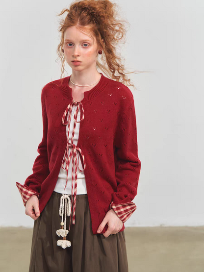 SOMESOWE. Original Design Vintage Plaid Tie Cardigan