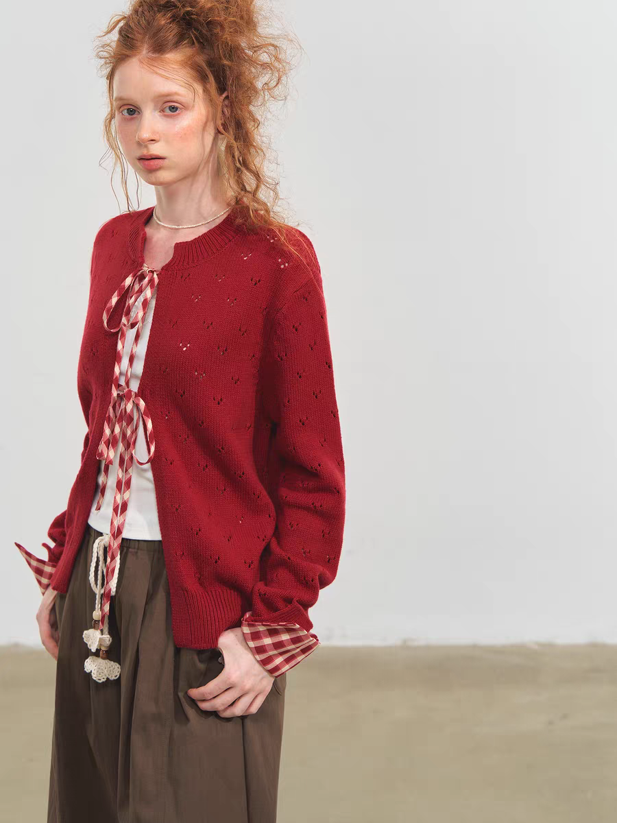 SOMESOWE. Original Design Vintage Plaid Tie Cardigan