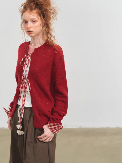 SOMESOWE. Original Design Vintage Plaid Tie Cardigan