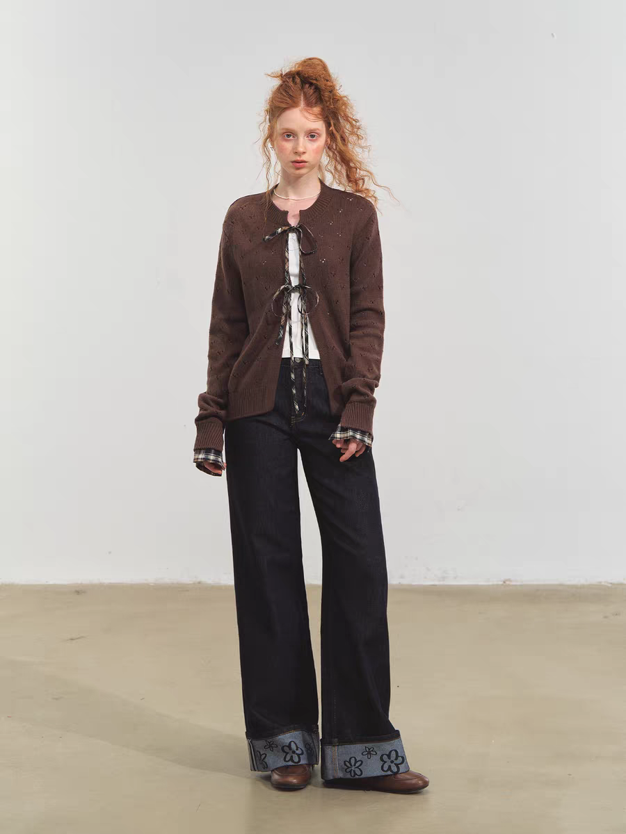 SOMESOWE. Original Design Vintage Plaid Tie Cardigan