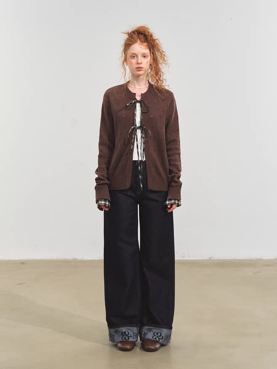 SOMESOWE. Original Design Vintage Plaid Tie Cardigan