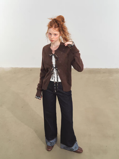 SOMESOWE. Original Design Vintage Plaid Tie Cardigan