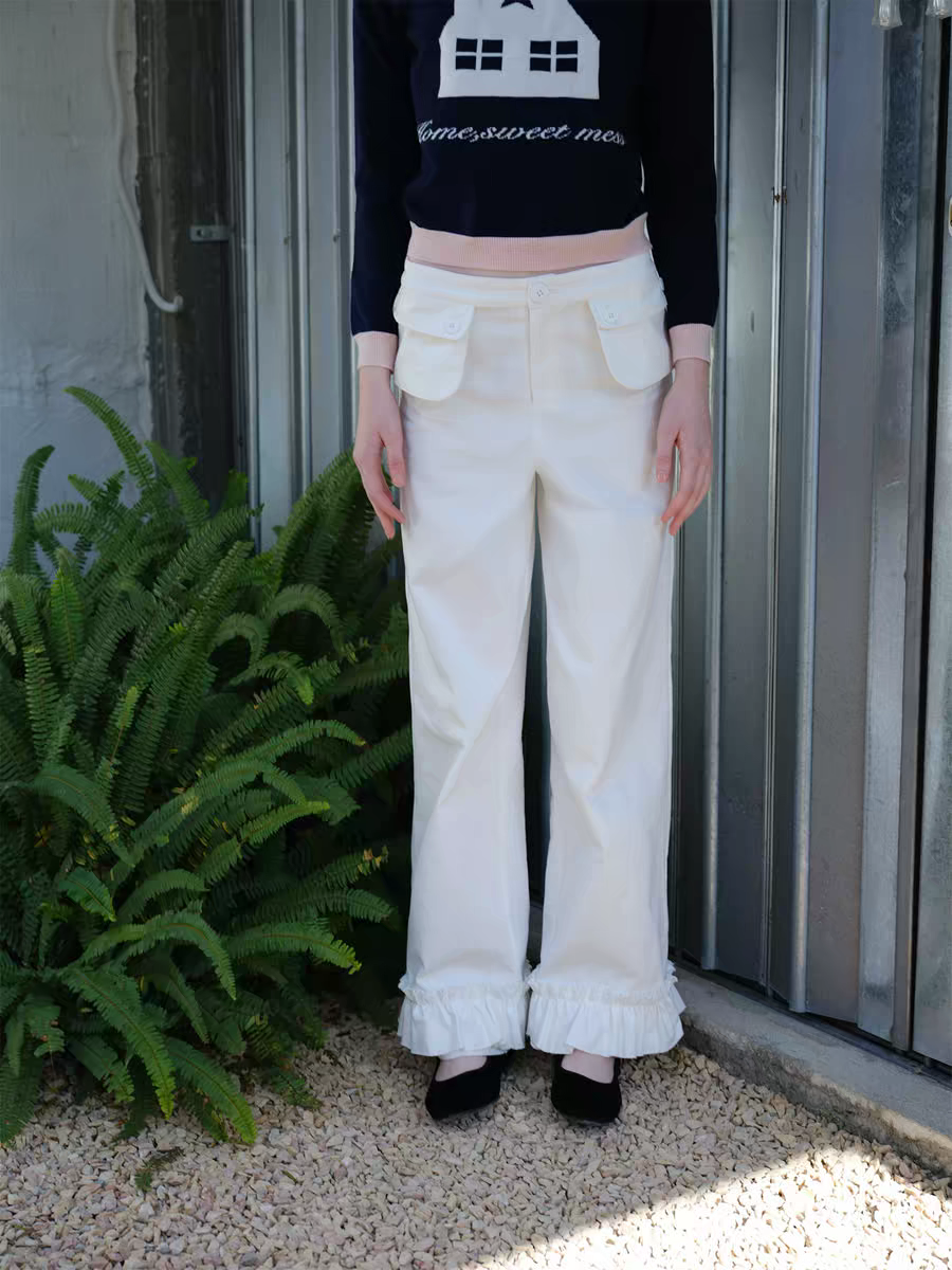 SOOMIE. Original Design White Lace Straight-Leg Pants