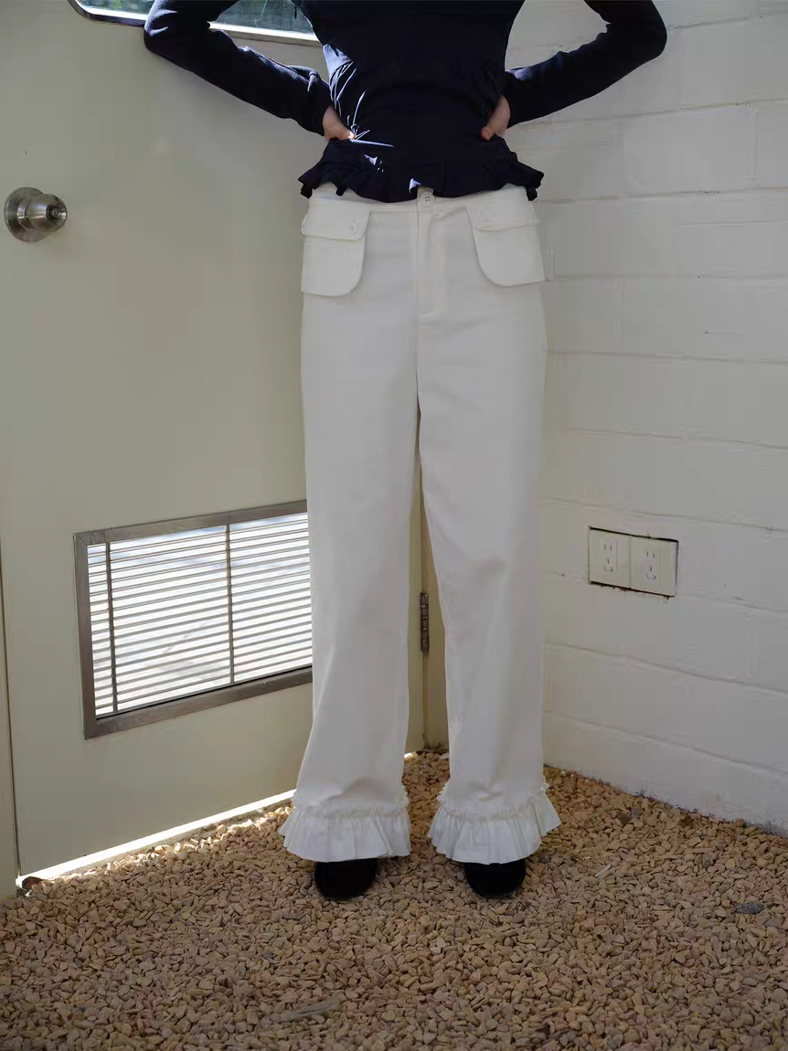 SOOMIE. Original Design White Lace Straight-Leg Pants