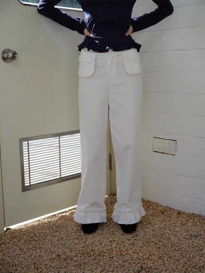 SOOMIE. Original Design White Lace Straight-Leg Pants