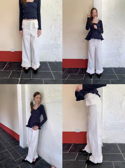 SOOMIE. Original Design White Lace Straight-Leg Pants