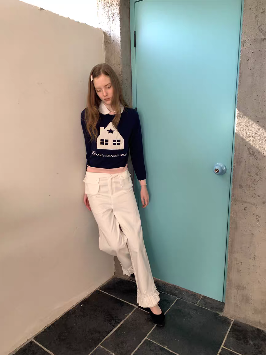 SOOMIE. Original Design White Lace Straight-Leg Pants