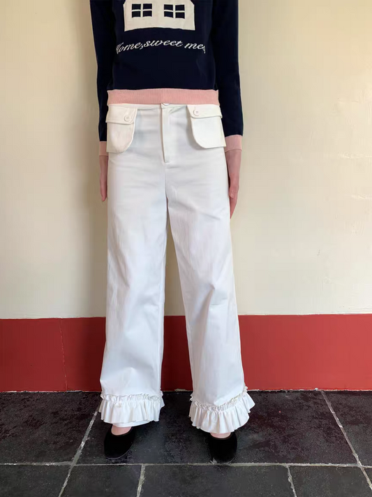 SOOMIE. Original Design White Lace Straight-Leg Pants