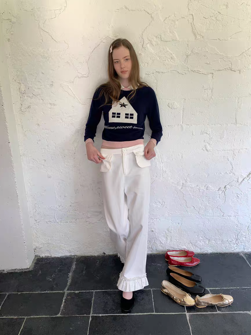 SOOMIE. Original Design White Lace Straight-Leg Pants