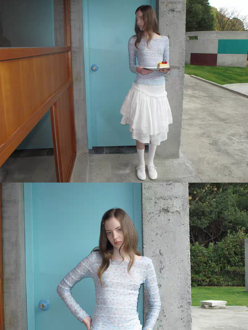 SOOMIE. Original Design Floral Stretch Knit Long Sleeve Top