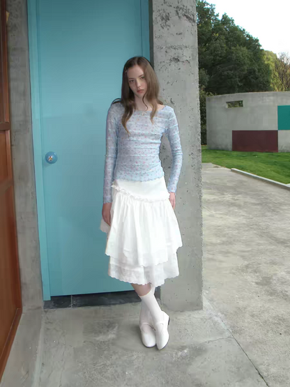 SOOMIE. Original Design Floral Stretch Knit Long Sleeve Top