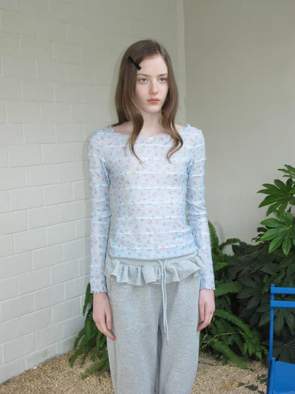 SOOMIE. Original Design Floral Stretch Knit Long Sleeve Top