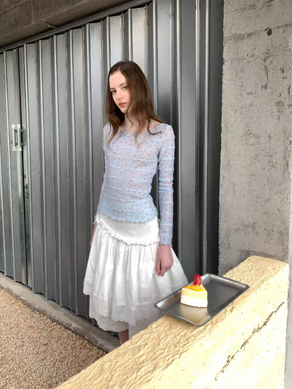SOOMIE. Original Design Floral Stretch Knit Long Sleeve Top