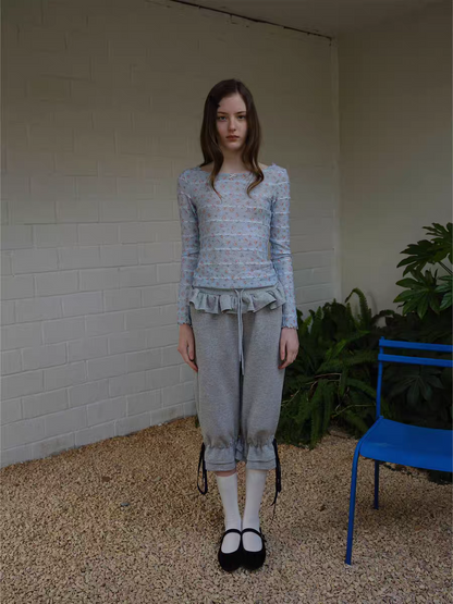 SOOMIE. Original Design Floral Stretch Knit Long Sleeve Top