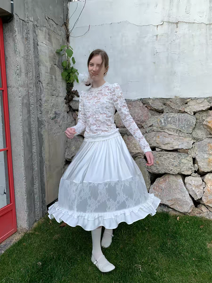 SOOMIE. Original Design White Lace Patchwork Puff Skirt