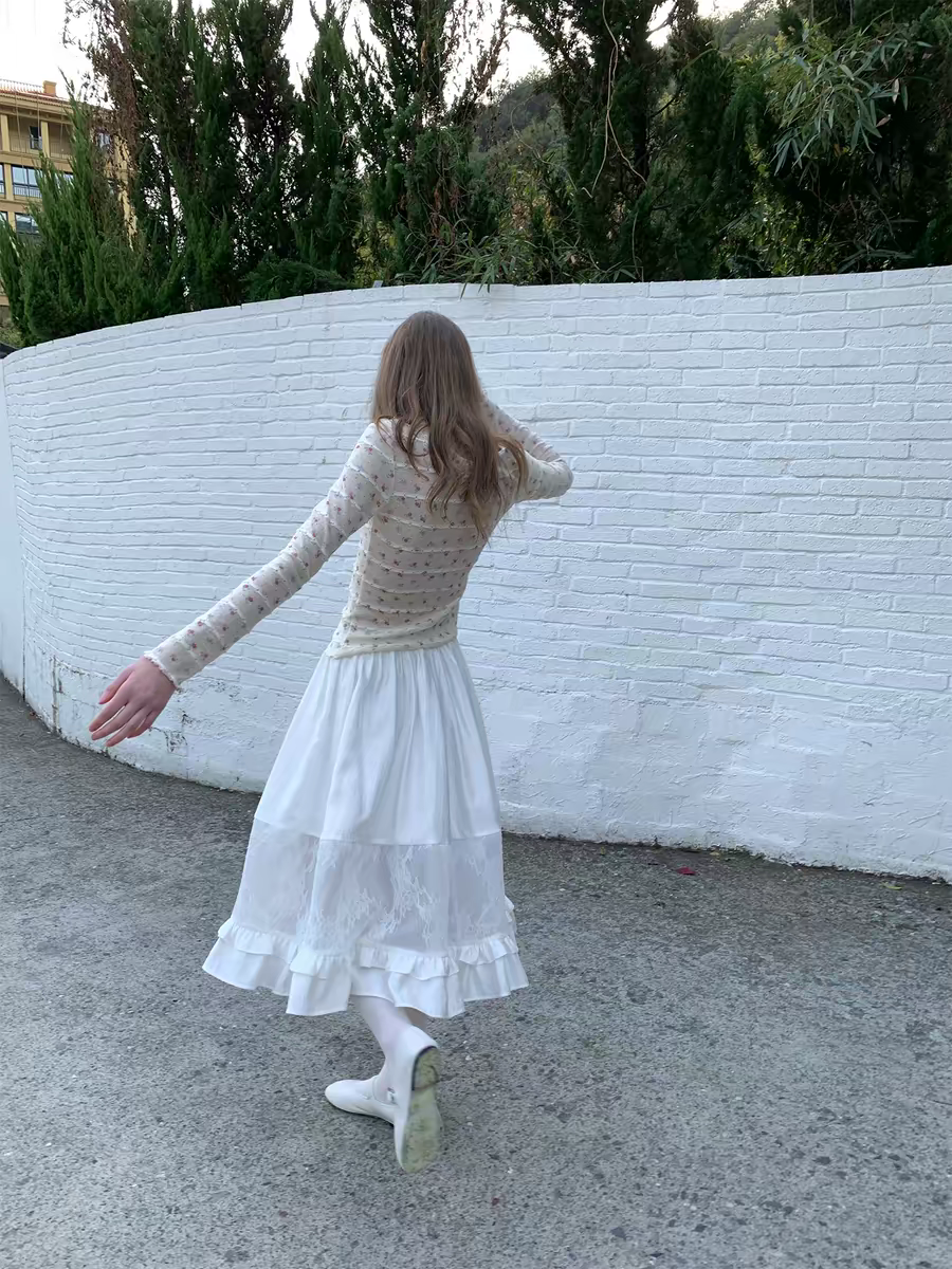 SOOMIE. Original Design White Lace Patchwork Puff Skirt