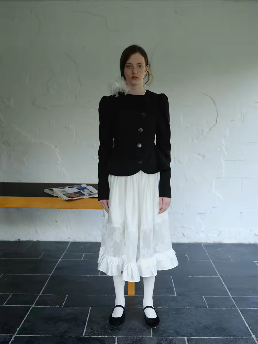 SOOMIE. Original Design White Lace Patchwork Puff Skirt