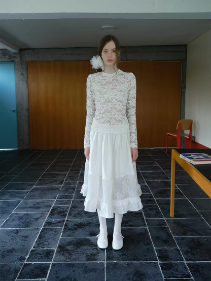 SOOMIE. Original Design White Lace Patchwork Puff Skirt