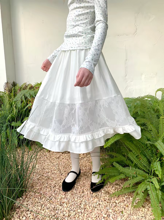 SOOMIE. Original Design White Lace Patchwork Puff Skirt