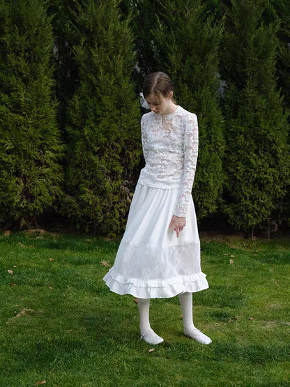 SOOMIE. Original Design White Lace Patchwork Puff Skirt