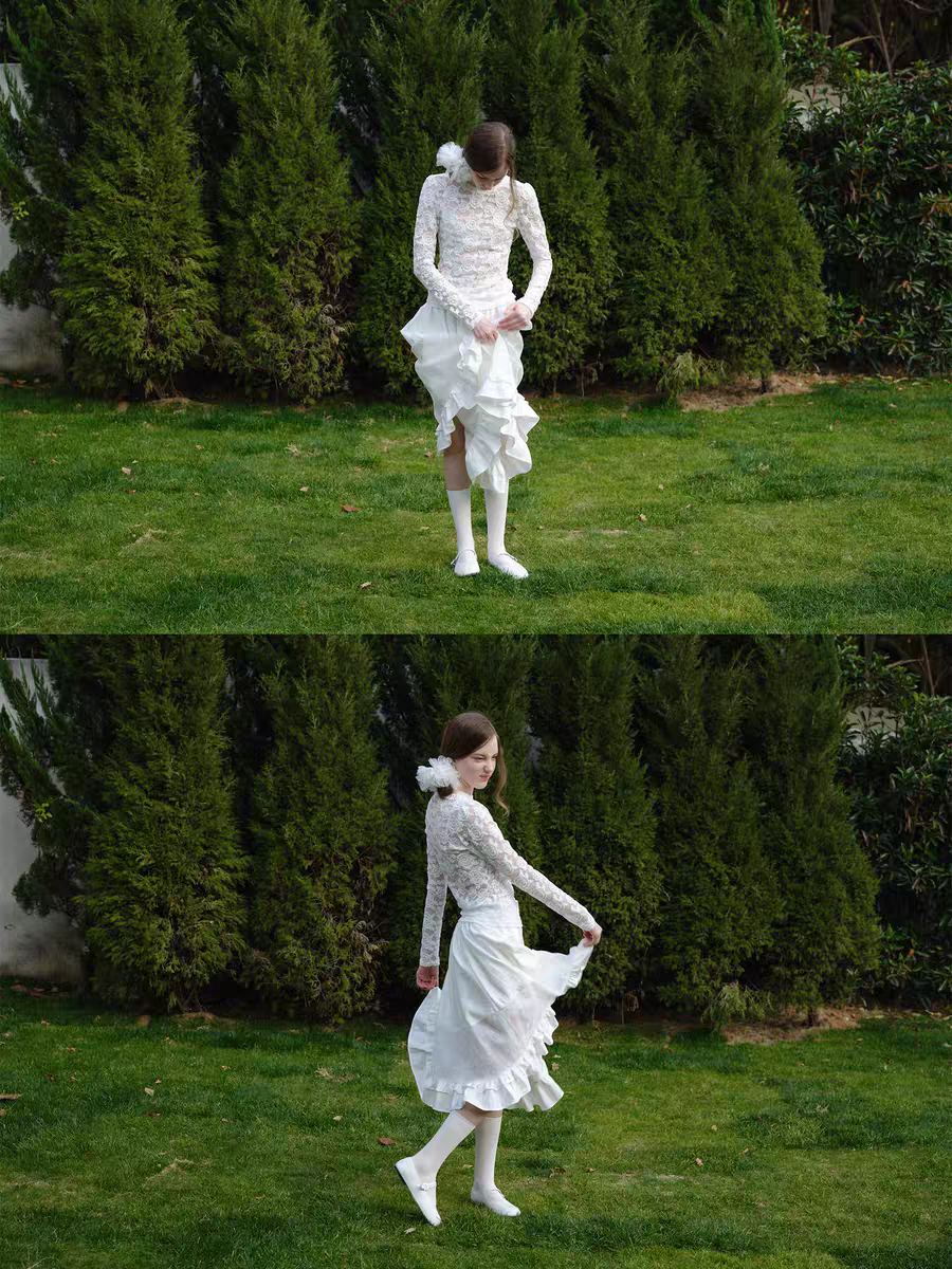 SOOMIE. Original Design White Lace Patchwork Puff Skirt